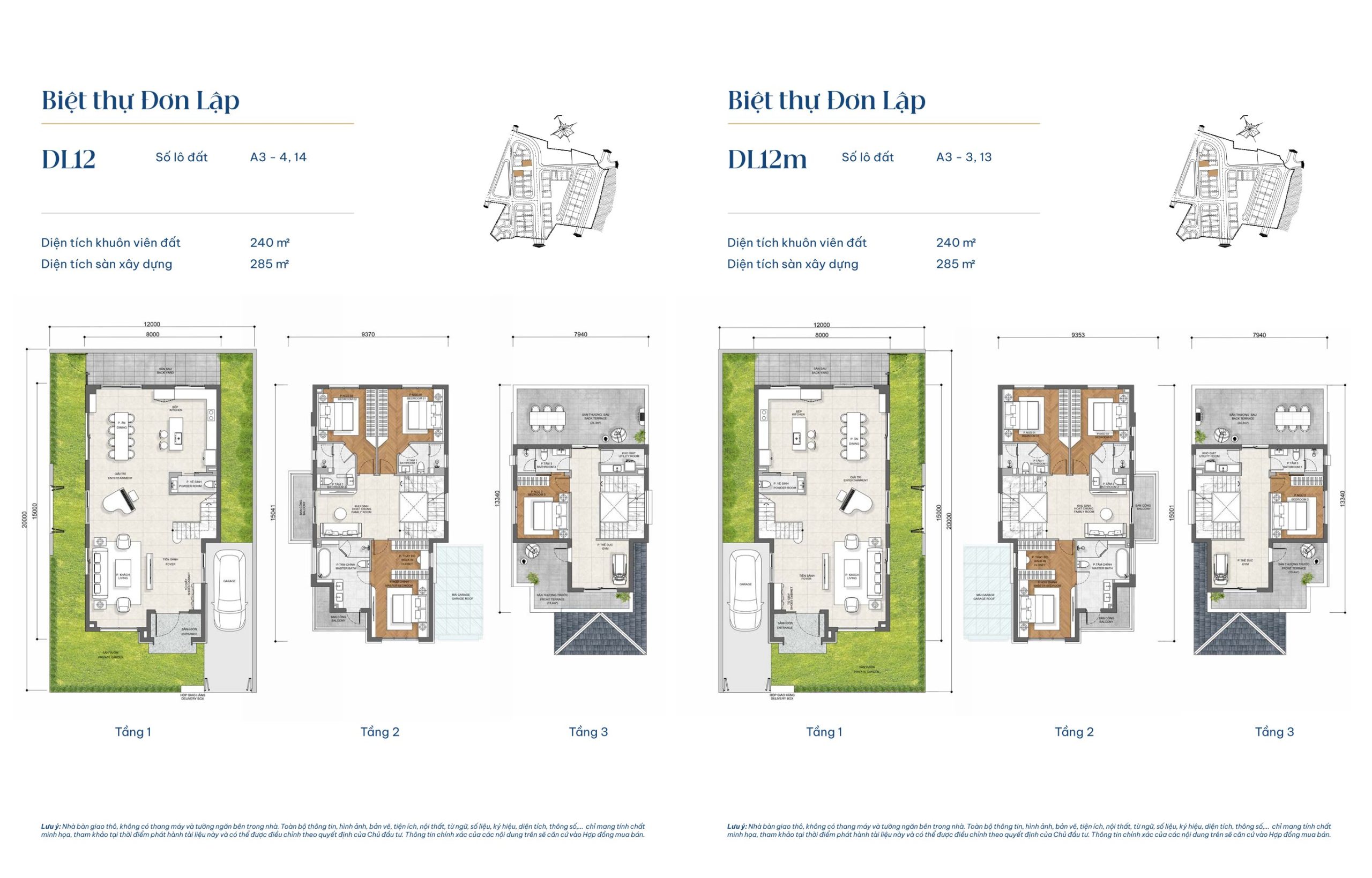 Mẫu biệt thự đơn lập DL12 và mẫu biệt thự đơn lập DL12m – Gladia By The Waters