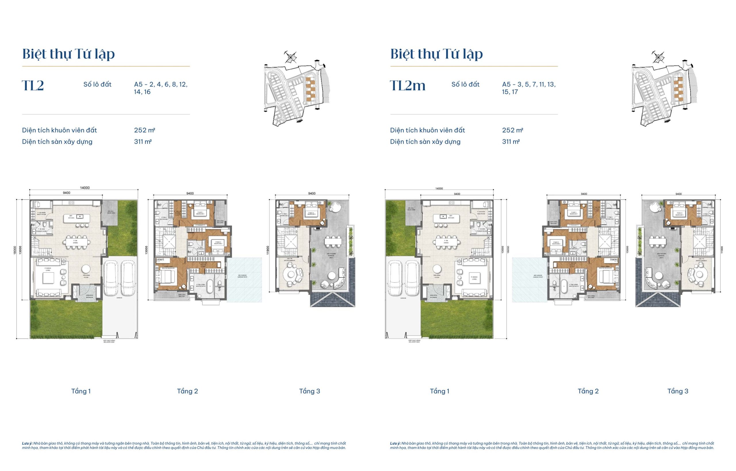 Mẫu biệt thự tứ lập TL2 và mẫu biệt thự tứ lập TL2m - Gladia By The Waters
